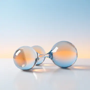 Three glass droplets merging into one shape